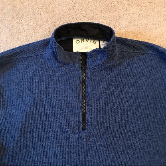 Orvis Quarter Zip Pullover Knit Sweater Mens Size XL Blue Sleeve Pocket - Picture 5 of 11